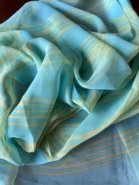 Light Blue & Pale Yellow Scarf hand rolled 17“ x 51“ vintage